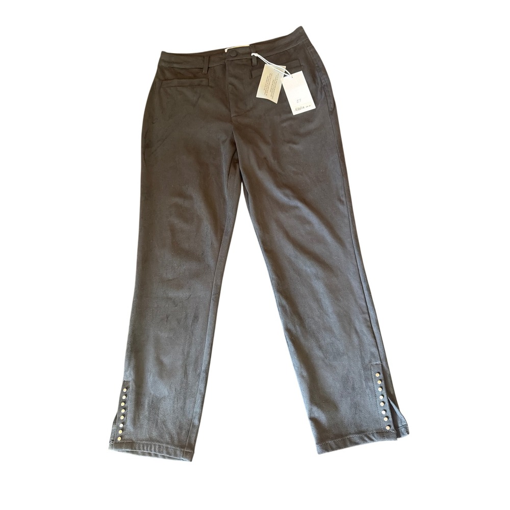 Dear John Pants Black‎ Stella Sueded Studded Side Slit Ankle Trousers 27 NEW